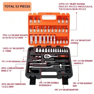 53pcs 1/4 Ratchet Socket Wrench Set