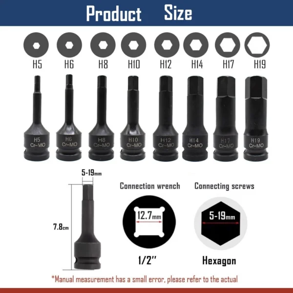10pcs Hex Impact Socket Set H5-H19